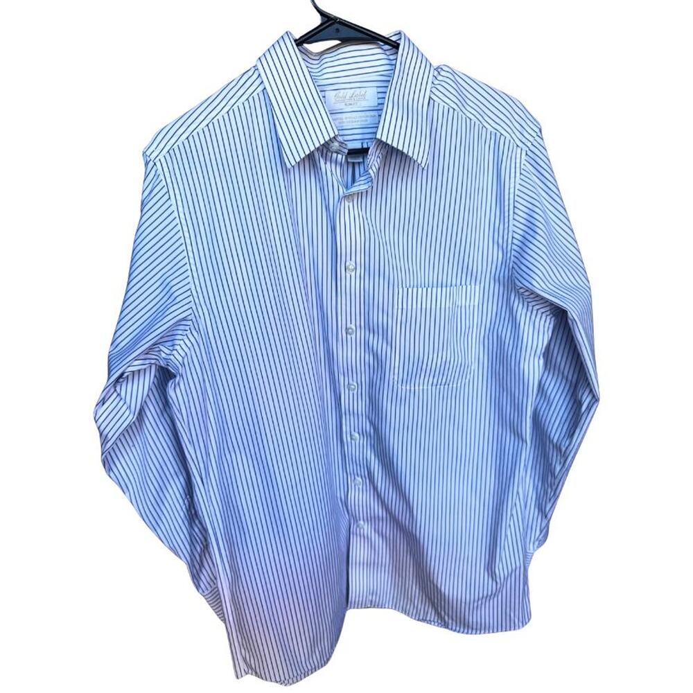Gold Label Roundtree & Yorke Slim Fit Non-Iron Dress Shirt 16.5 33 Blue Stripe
